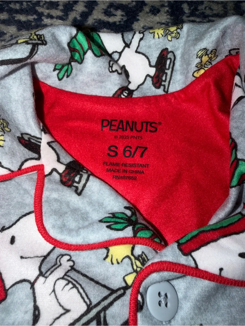 Peanuts Red, Gray & Green Kids Pajama Top with Character Print